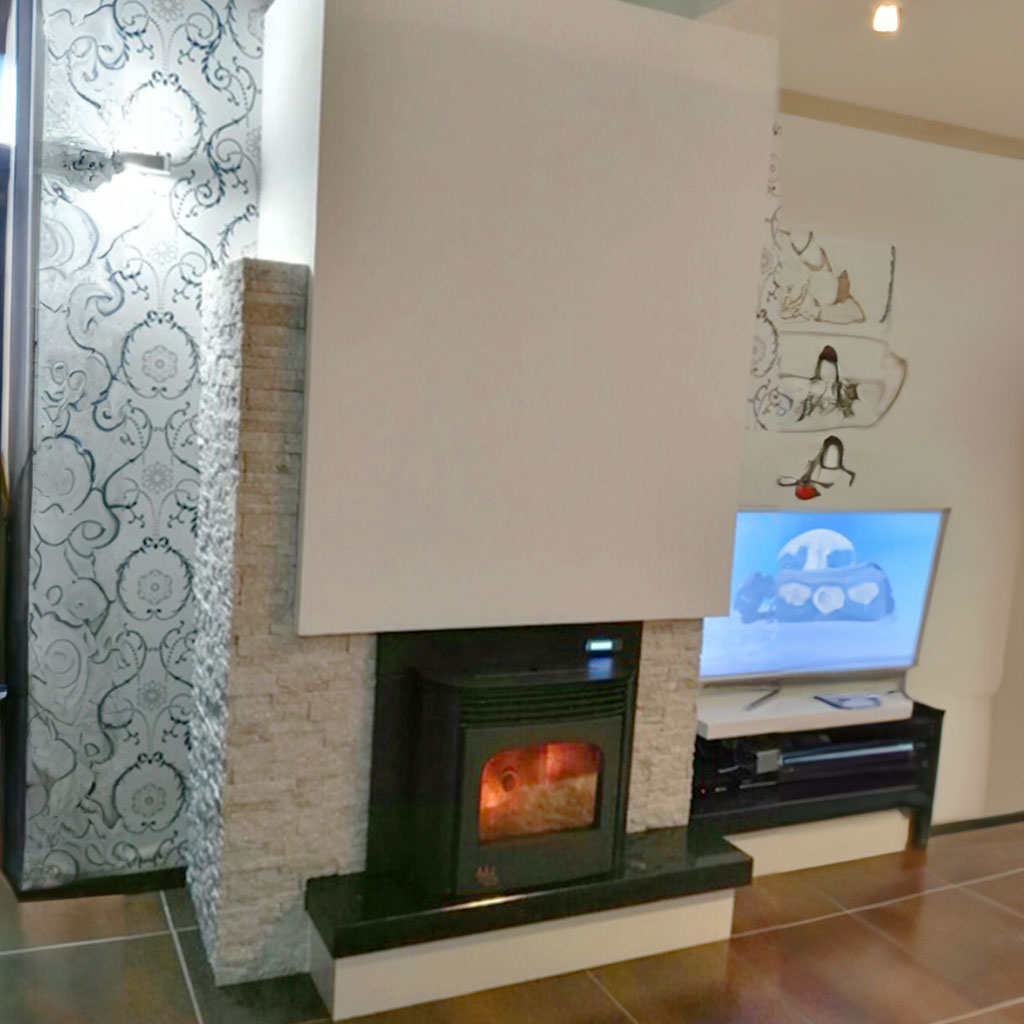 chimenea de obra piedra y pladur